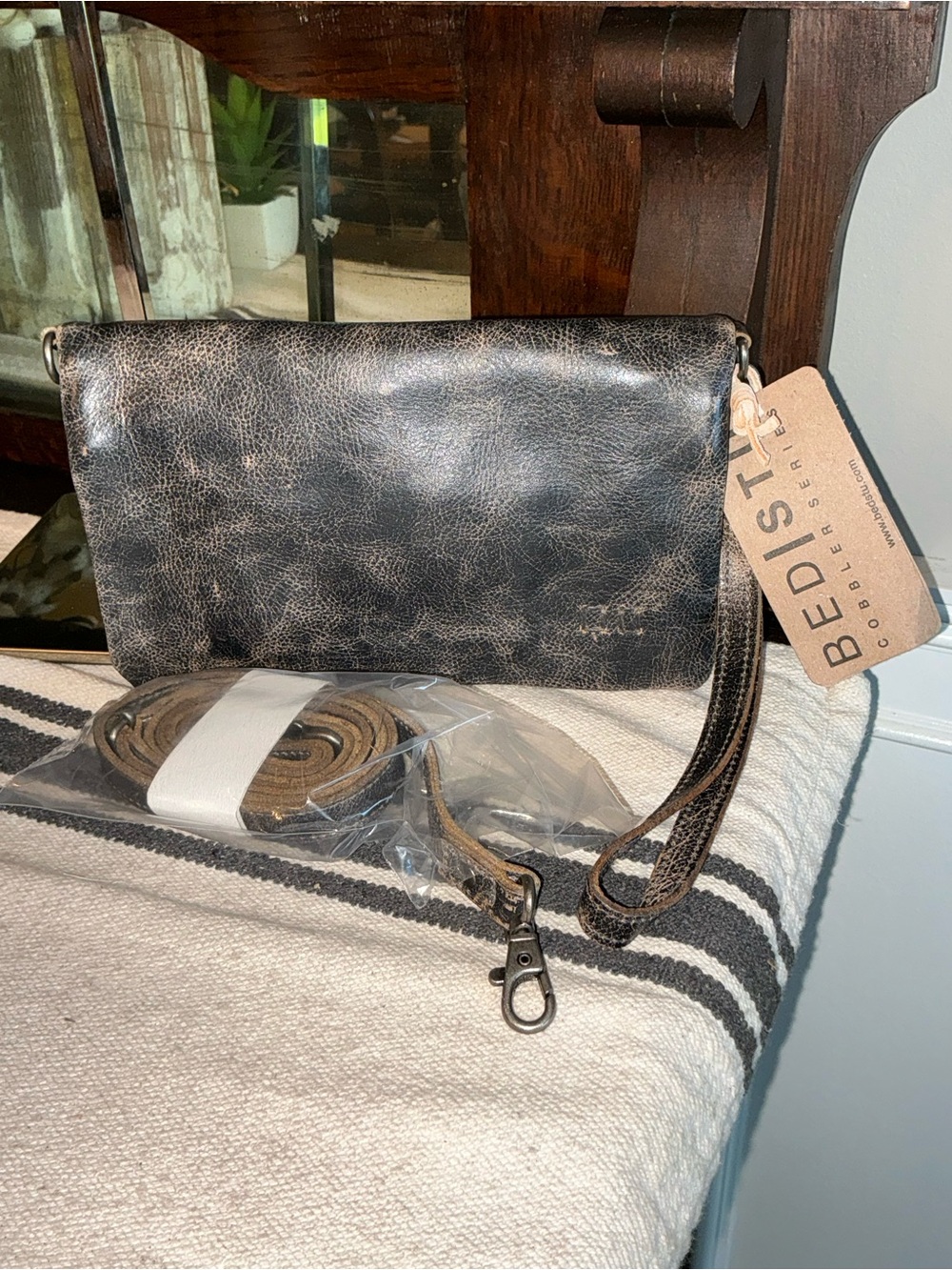 NWT Bed Stu Leather Cadence Wallet Wristlet Crossbody Bag Black Lux MSRP $179